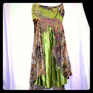 Lexa Vonn green satin & burnout velvet dress